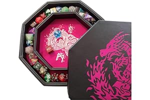 Fantasydice Pink Fire Dragon Dice Tray with Wizard Book Print – 9" Octagon with Dice Staging Area, Holds 5 Dice Sets – Perfect for D&D, Call of Cthulhu, Shadowrun, and All Tabletop RPGs