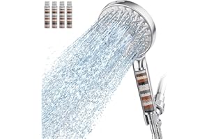 SR SUN RISE Filtered Shower Head with Handheld, High Pressure 9 Spray Mode Chrome Showerhead with 4 Filters, Detachable Shower Head, Water Softener Filters Beads for Hard Water - Remove Chlorine