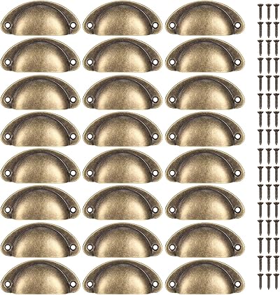 LJHOME 24 Pcs Shell Cup Handles Semi Circle Drawer Pulls Bronze Antique