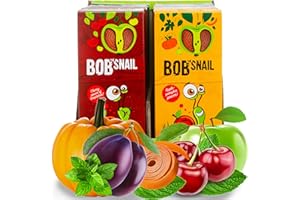 BOB SNAIL Healthy Snacks Variety Pack for Kids and Adults - Snack Box of 60 Fruit Roll Ups Individual Packs - Natural Fruit Leather of Apple Cherry Plum Pumpkin Mint - Vegan Low Carb Gluten Free Dried Fruit