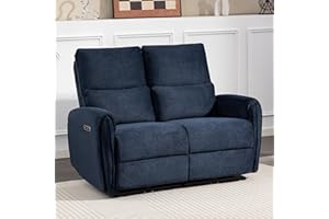 CALIVIA RV Sofa Electric Recliner Loveseat, Zero Wall Hugger Power Reclining Couch with USB & Type-C Ports, 150° Adjustable Double Recliner Sofa for Travel Trailer, Apartment & Home Theater Seating (Blue)