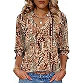 Kistore Tops for Women Dressy Casual 3/4 Length Sleeve Blouses with Pleated Cuffs 2026 Trendy Shirts