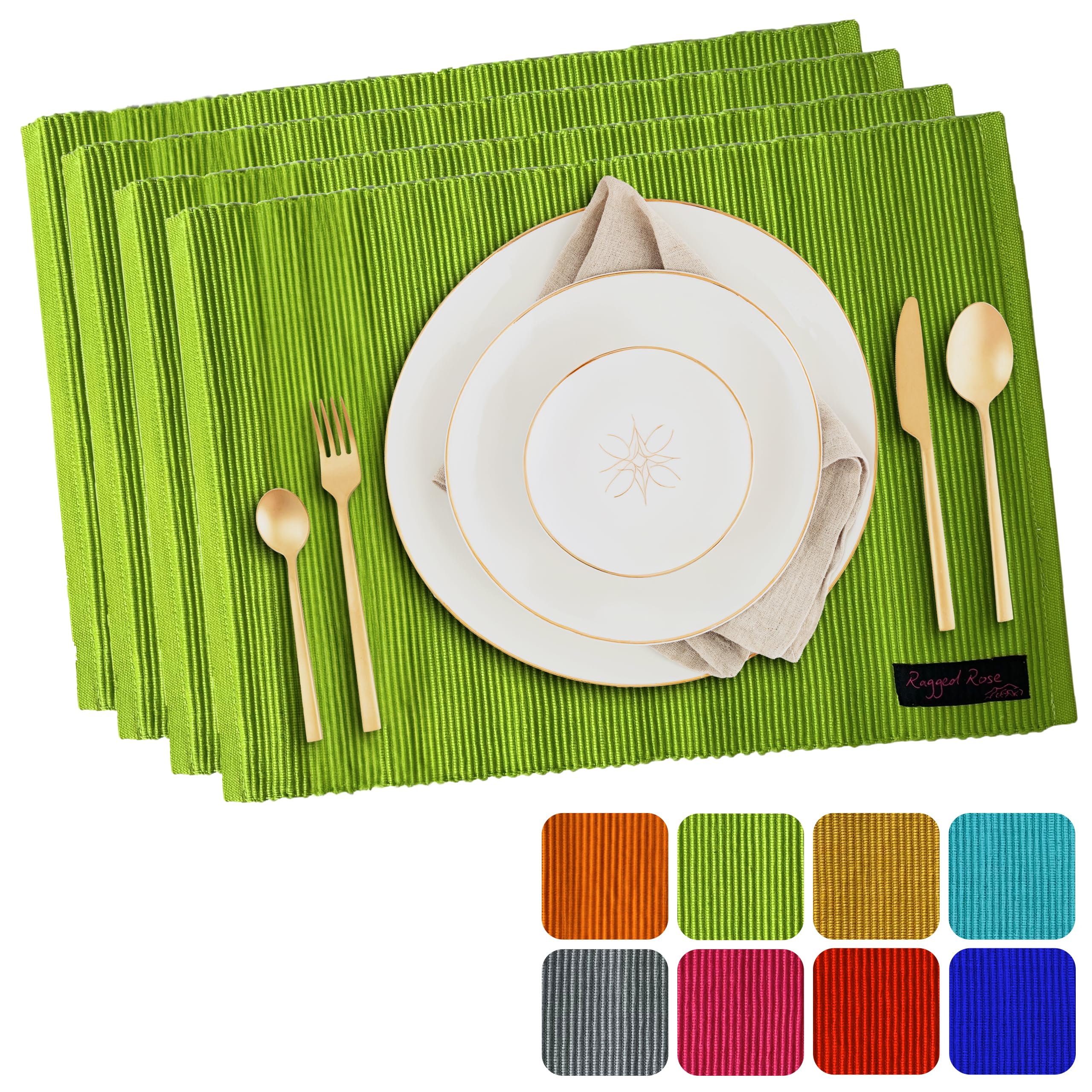 Ragged Rose Set of 4 Cotton Placemats - 27x37 cm Gift-Wrapped Table Place Mats - Ribbed Cotton Indoor & Outdoor Placemats for Living Room, Dining Table, & Kitchen — image 1