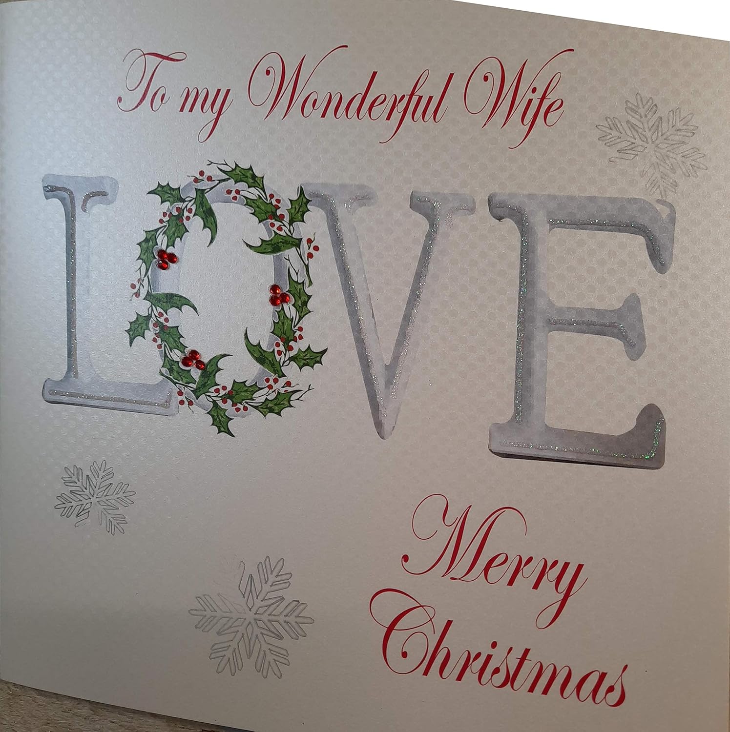 White Cotton Cards To My Wife Merry Handmade 'Love' Christmas Card (Code xx14-24), 22cm x 22cm - Image 3