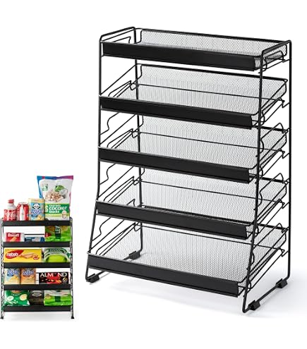 Sign Food Rack Snack Merchandiser With Signs 4-Tier Black Stackable Snack Rack - Metal ...