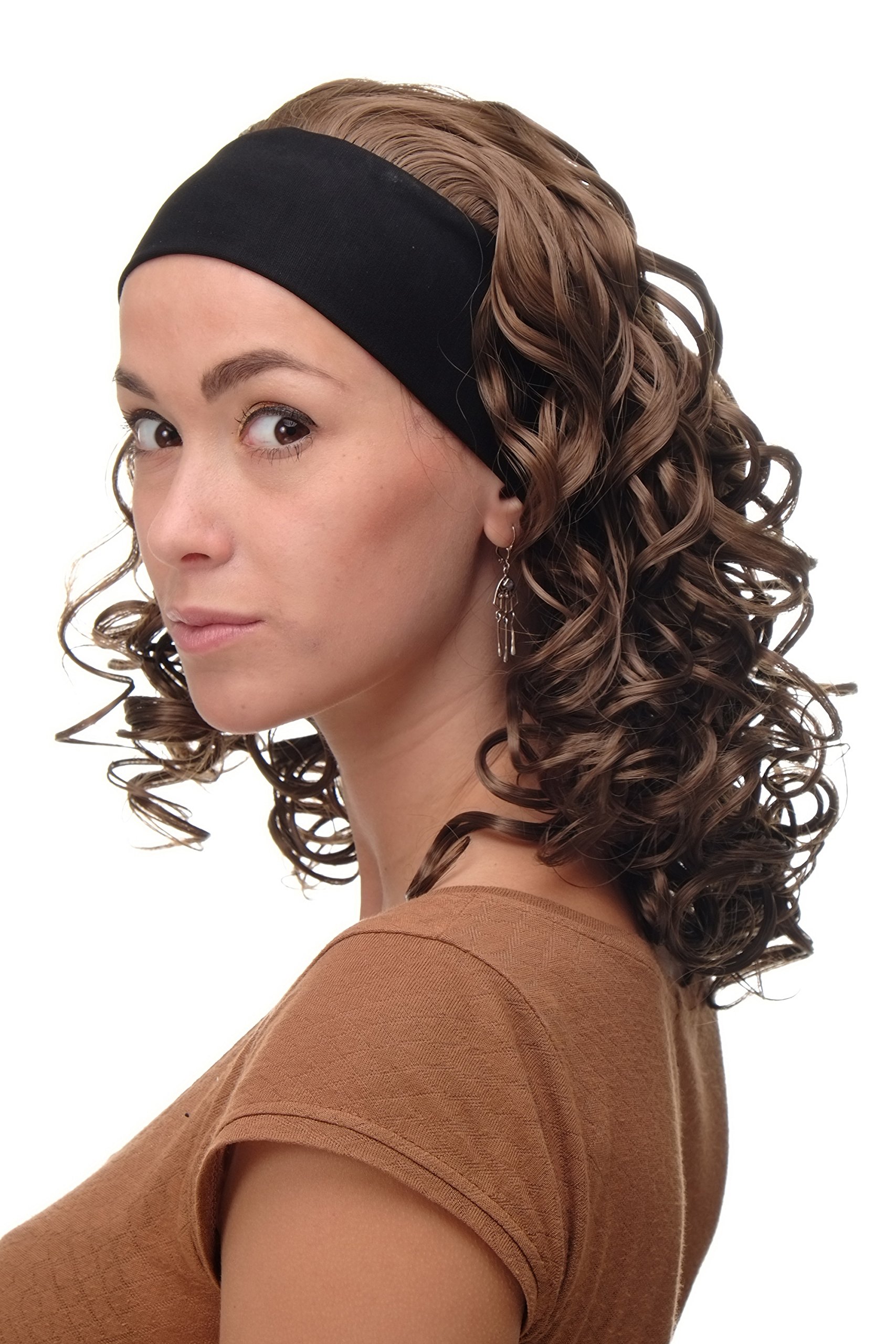 WIG ME UP - BRO-704-12 Lady Quality Wig fixed black head band shoulder length very voluminous curled brown