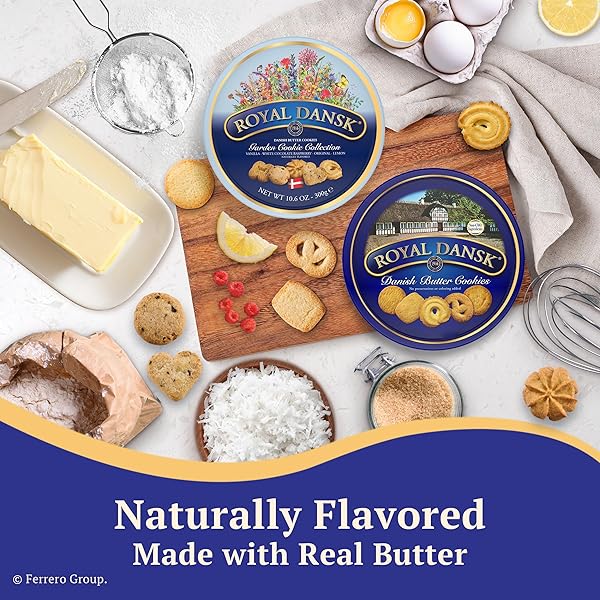 ROYAL DANSK GARDEN COOKIE COLLECTION & DANISH BUTTER COOKIES, 4-PACK, INCLUDES TWO 12 OZ AND TWO 10.6 OZ TINS