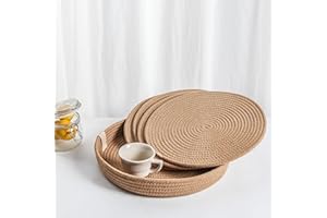 Art PineCone's Woven Cotton Rope Round Placemats Set of 4 with Holder Included, Non-Slip, and Heat Resistant for Your Perfect Table Decor! (Light Brown, 13 inch)