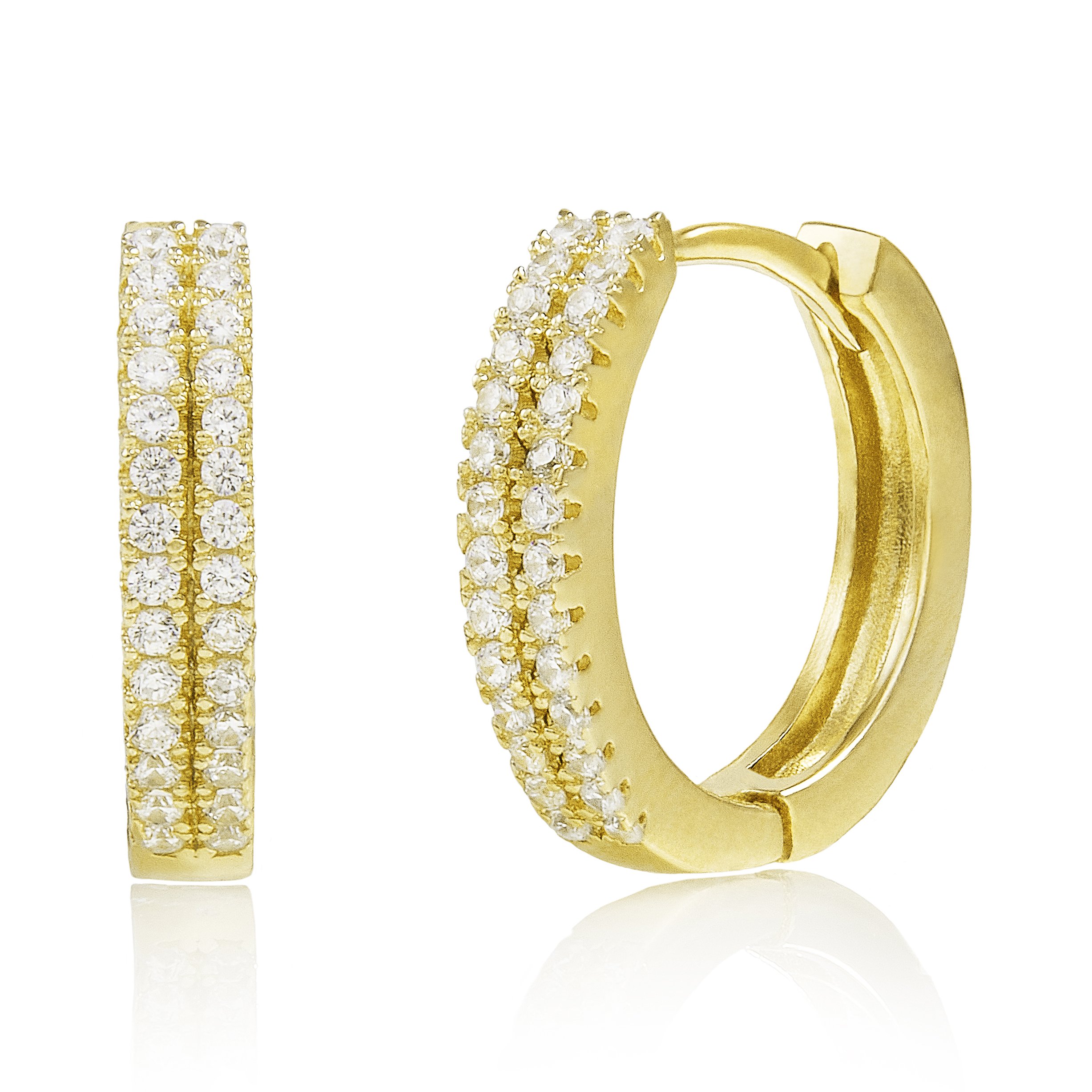 Spoil Cupid Yellow Gold-Plated Sterling Silver Double Row Cubic Zirconia Huggie Hoop Earrings