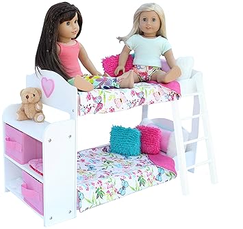 PZAS Toys Bedroom Set for 18 Inch American Girl Doll-Bunk Bed, Bookshelf, Bedding Sets, Sets , 20 Pcs