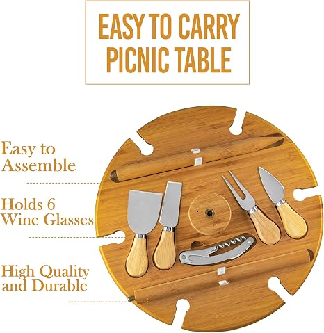 Tabla de Picnic Plegable de bambú con Cubiertos de Queso para Mesa ...