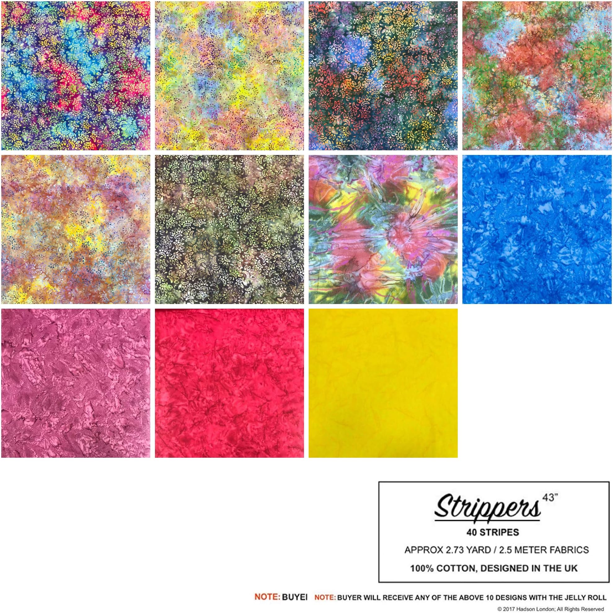 Hadson Craft Jelly Rolls Quilting Fabric Freedom Bali Batik Design 100% Printed Cotton Pack of 40 Strips 2.5 inch Width x 42 inch Length Approximately 2.5 Metres, One Size