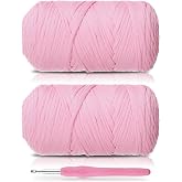 2 Pack T-Shirt Yarn - Together 800g/236 Yards Elastic Fabric Crochet Cloth T-Shirt Yarn, Thick Hand Knitting Yarns for Crocheting Bags/Rugs/Baskets/Craft Project (Modern, Pink)