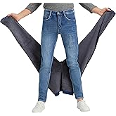 geithran Men’s Fleece Lined Jeans Athletic Taper Stretch Thermal Pants Ripped Patched Winter Street Style