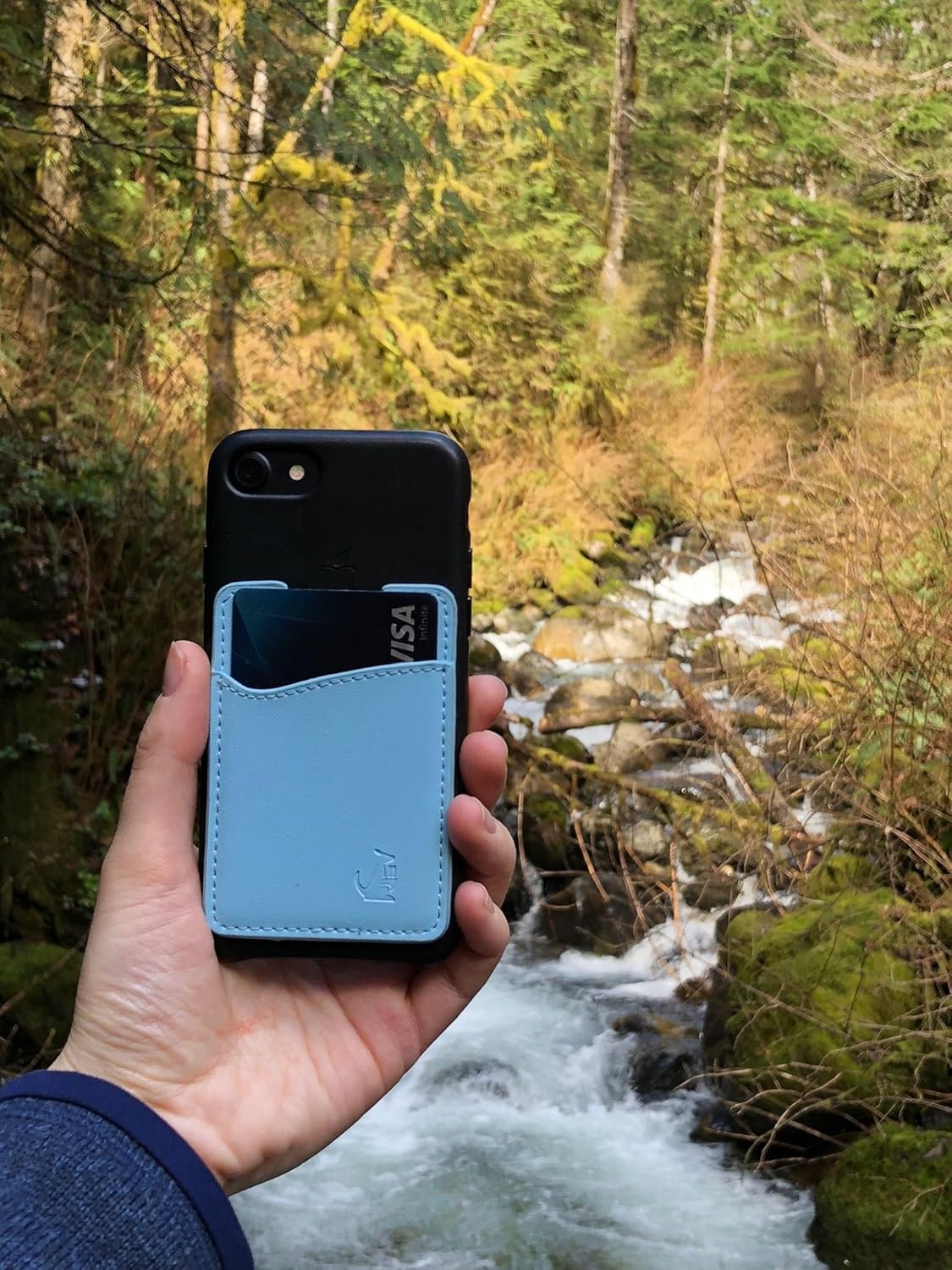 Wallaroo Genuine Leather Phone Card Holder Pocket For iPhone and Android Smartphones (Robin's Egg Pastel Blue Leather) - Image 3