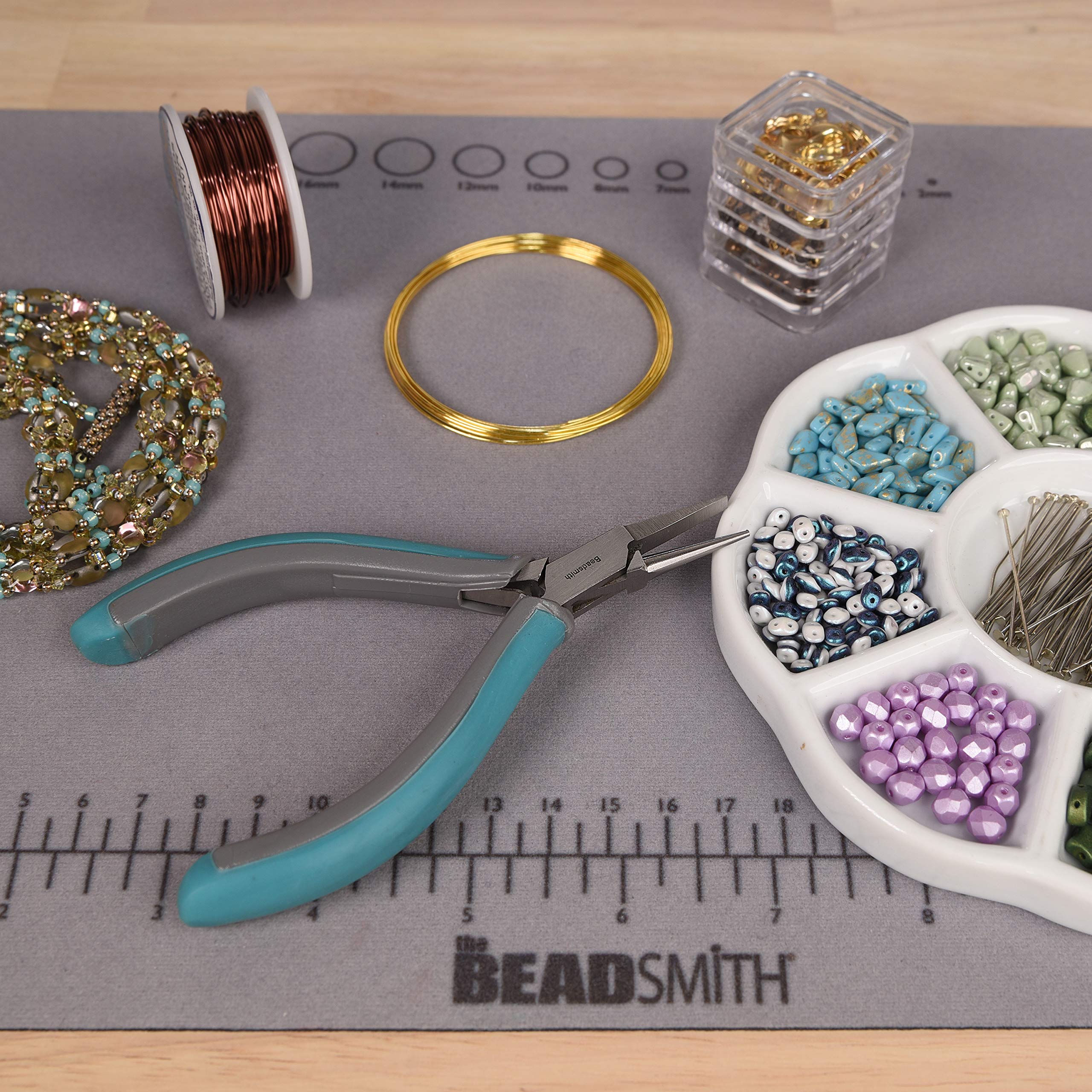 The Beadsmith Simply Modern Half Round/Half Flat Nose Pliers, 5.75 inches (145mm) with polished steel head, comfortable contoured grip handles and double-leaf springs, tool for jewelry making