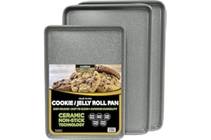 casaWare 3pc Ultimate Commercial Weight Cookie Sheet Set, Two 15 x 10-Inch Pans, One 13 x 9-Inch-Inch Pan (Silver Granite)