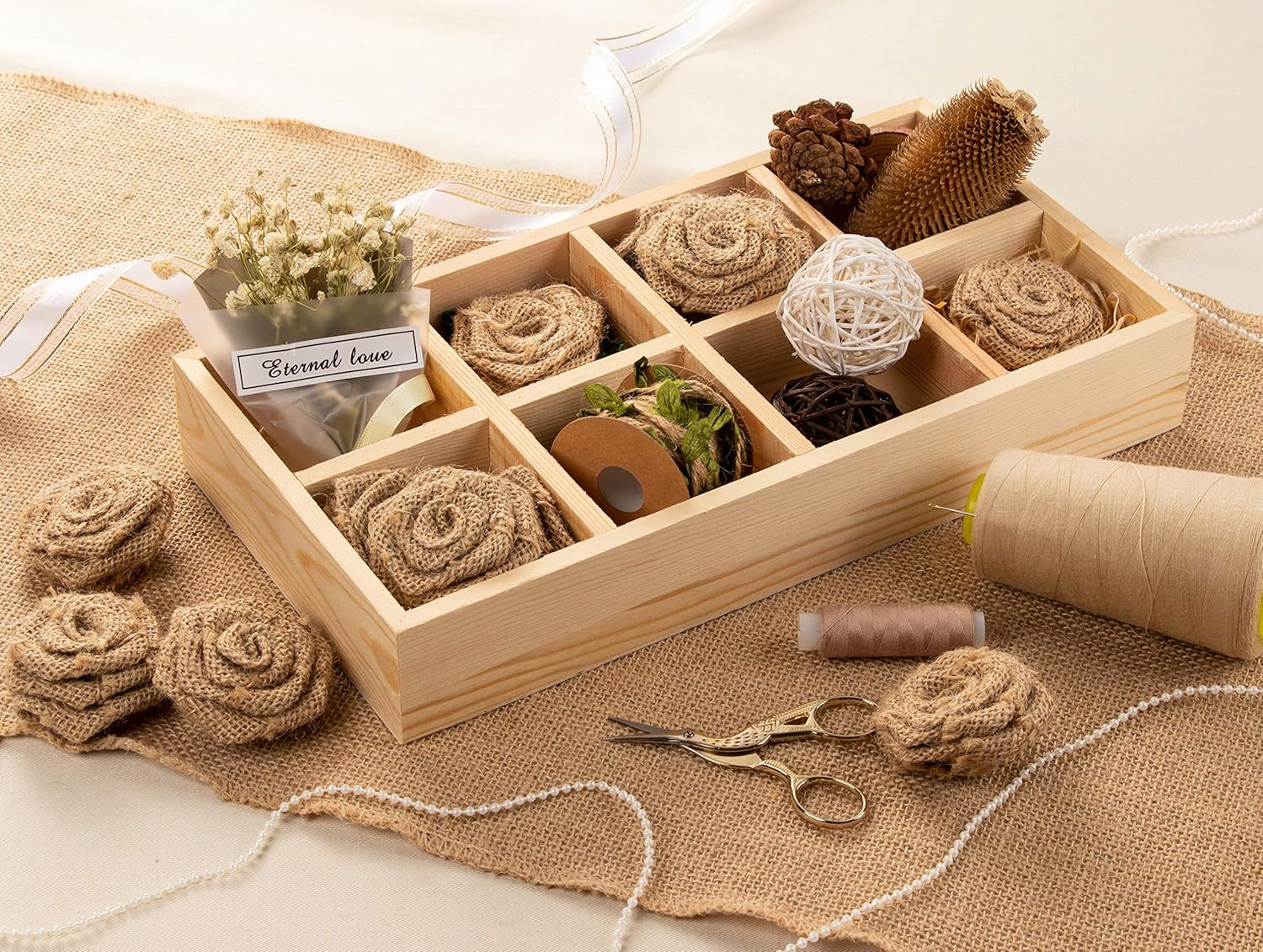 Genie Crafts 24Pack Lace Burlap Fabric Flower Embellishments for Craft