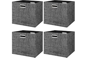 BinWhiz Set of 4 Collapsible Linen Storage Cubes - 13x13x13 Inches Fabric Bins for Kallax Shelves, Cabinet, Bookcase, Closet - Versatile Home Organizer Boxes for Decor and Laundry (Black)