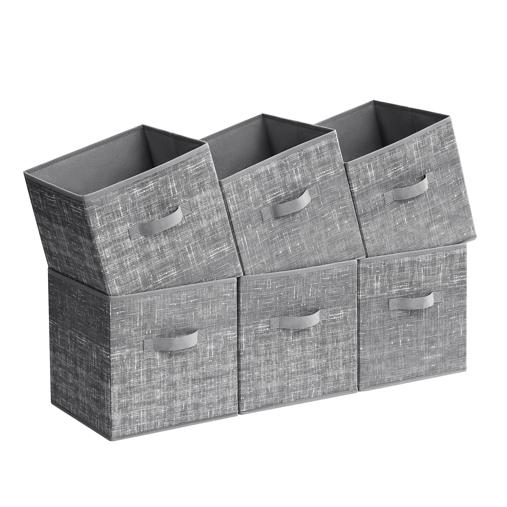 SONGMICS Storage Cubes, 11.8-Inch Non-Woven Fabric Bins with Double Handles, Set of 6, Closet Organizers for Shelves, Foldable, for Clothes, Cattail Gray UROB030G01 Image
