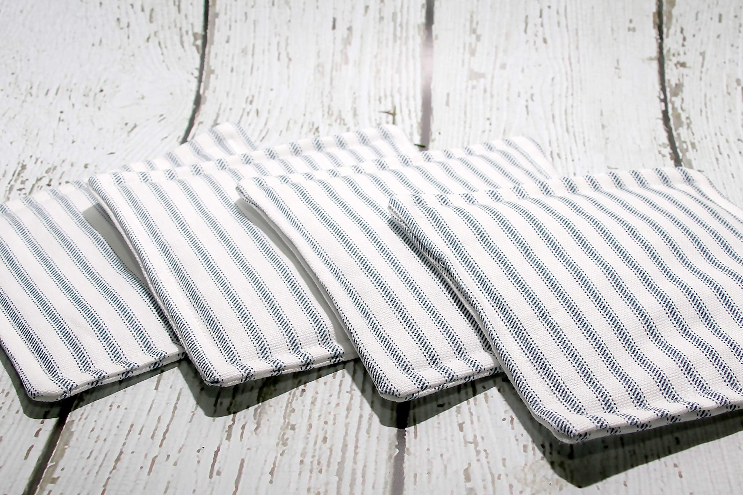 Blue Ticking Fabric Coaster Set