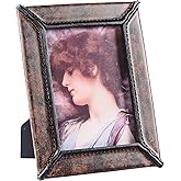 ZIHARA 5x7 Retro Picture Frame, Vintage Leather Photo Frame, Hand-Crafted Resin Ornate Frame with Easel, Hook & Mat, for Tabletop & Wall Gallery Table Frames