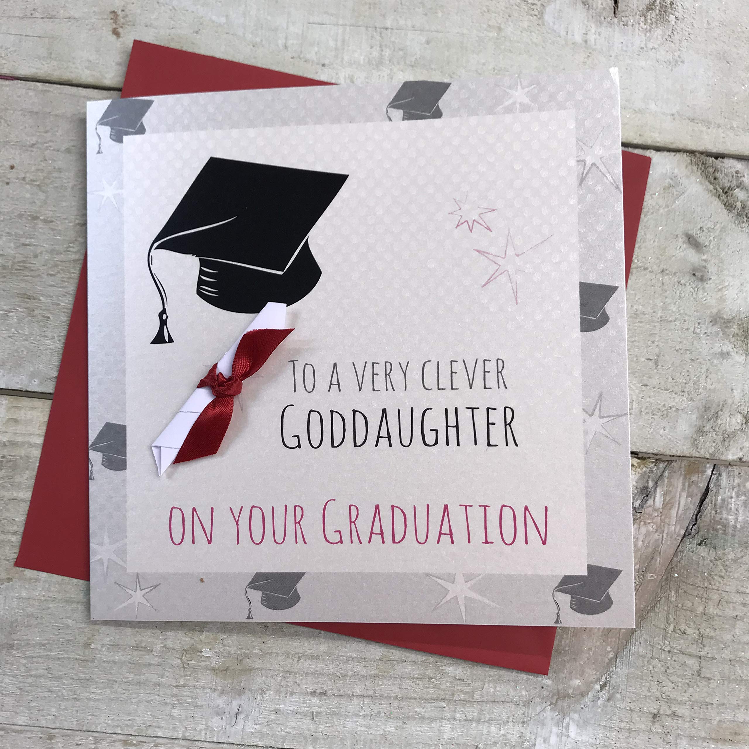 To A VERY CLEVER GODDAUGHTER ON YOUR GRADUATION, Handmade Graduation Card - Code G15-GODD