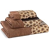 Zahari Home Safari Stripes Animal Bathroom Towel Set - 3 Piece Towel Set, Leopard and Cheetah Design with Zebra and Tiger Patterns