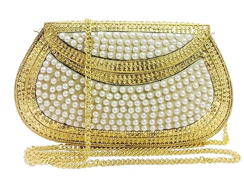 Trend Overseas Golden pearl beaded bag ethnic clutch indian antique purse mosaic bag metal bag clutch party clutch