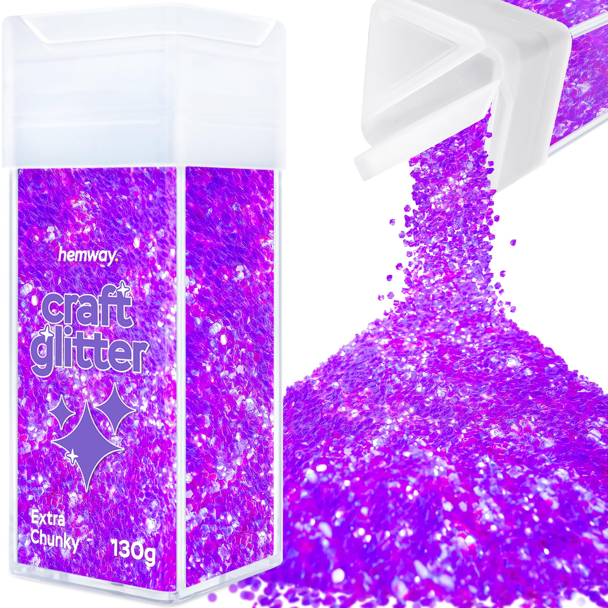 Hemway Glitter Shaker Fluorescent Purple 110g Extra Chunky, Craft Glitter Shaker for Resin & Epoxy Crafts, Christmas Art Supplies, Nail, Body, Face, Eye, Festival, Crafting, Slime, Sparkle