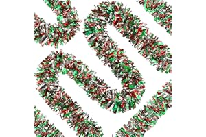 OCTERIC 66 Ft Christmas Tinsel Garland Thick Tinsel Garland Xmas Tree Decorations Metallic Tinsel Twist Garland for Christmas, Birthday, Party Decor Indoor Outdoor Party Supplies (Green-Red-Silver)