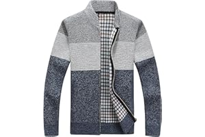 LemonGirl Mens Casual Zip Knitted Cardigan Sweater with Pocked