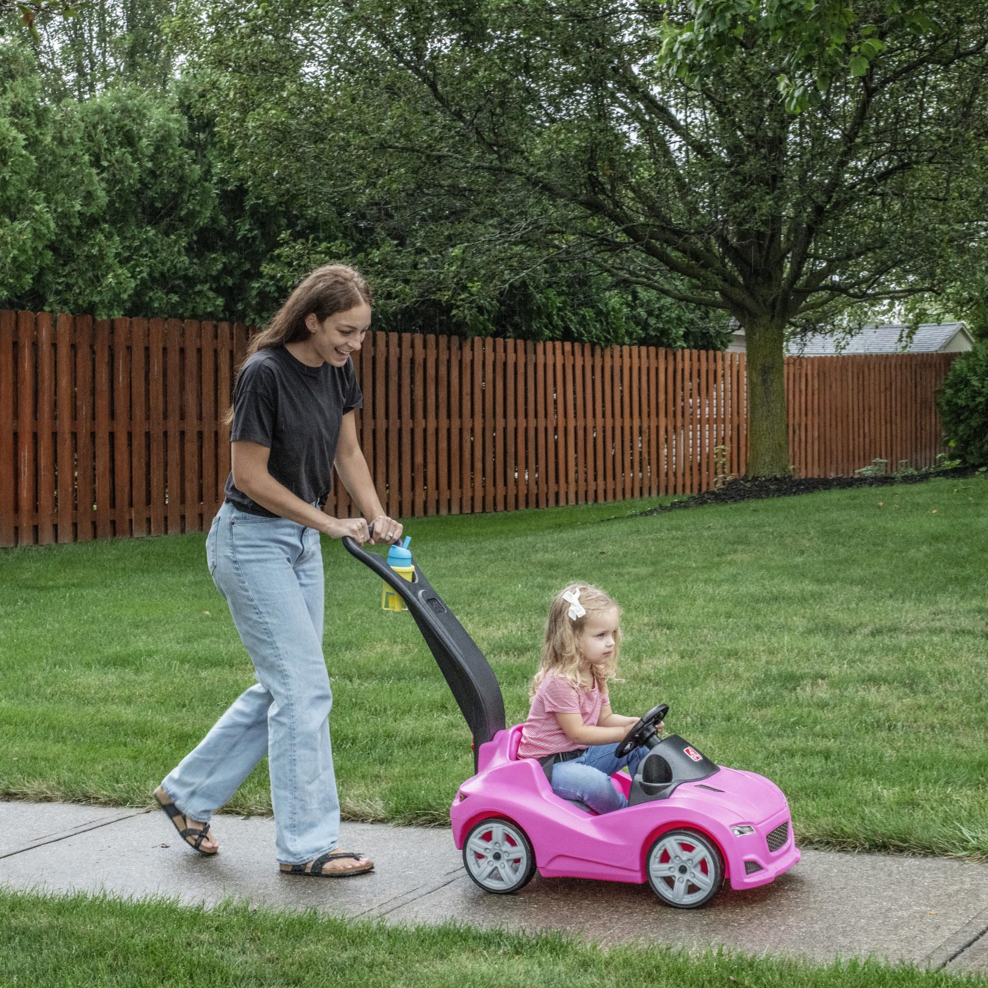 Step2 Whisper Ride Cruiser Kids Push Car, Ride On Toy, Stroller Substitute, Includes Seat Belt & Horn, Made of Durable Plastic, Max Weight 50 lbs., For Toddlers 1.5-4 Years Old, Pink