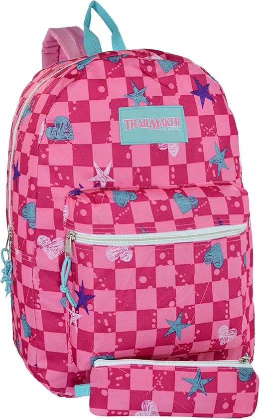 Wholesale 16.5 inch Pink Checkers Girls Bookbags Bulk Backpacks Case