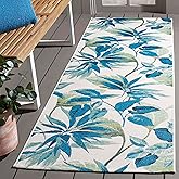 SAFAVIEH Washable Rug Outdoor Barbados Collection - 2'8" x 8' Runner, Ivory & Blue, Non-Shedding & Easy to Clean, Ideal for P