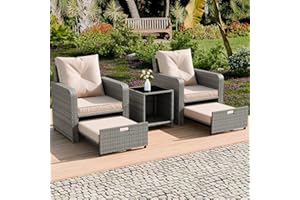 SENYUN Outdoor Rattan Daybed, Sunbed Wicker Patio Chair w/Adjustable Backrest & Waterproof Upholstered Cushion, PE Wicker Convertible Sofa Furniture Set with Table for Poolside Garden,Grey