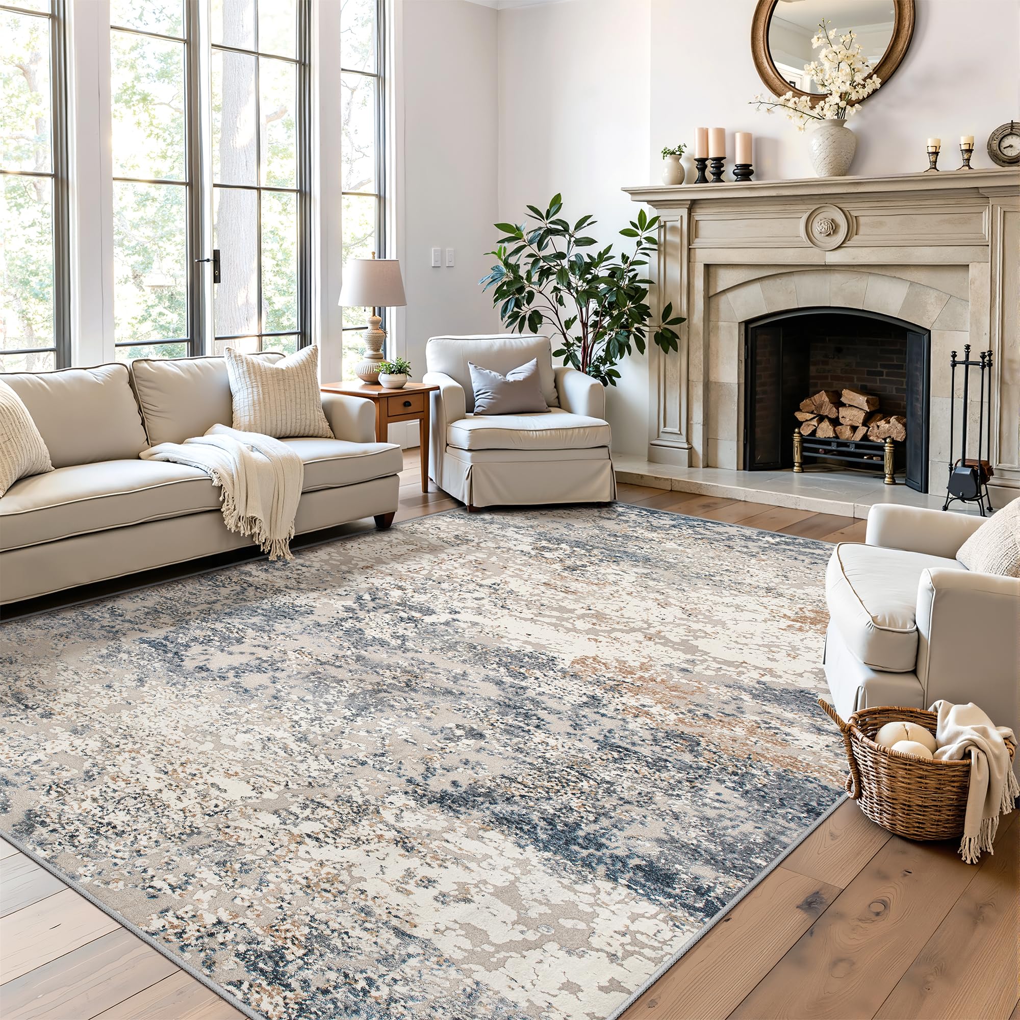 Photo 1 of Art&Tuft Washable Rug, Anti-Slip Backing Abstract Area Rug 5x7, Stain Resistant Rugs for Living Room, Foldable Machine Washable Area Rug(TPR18-Navy, 5'x7')