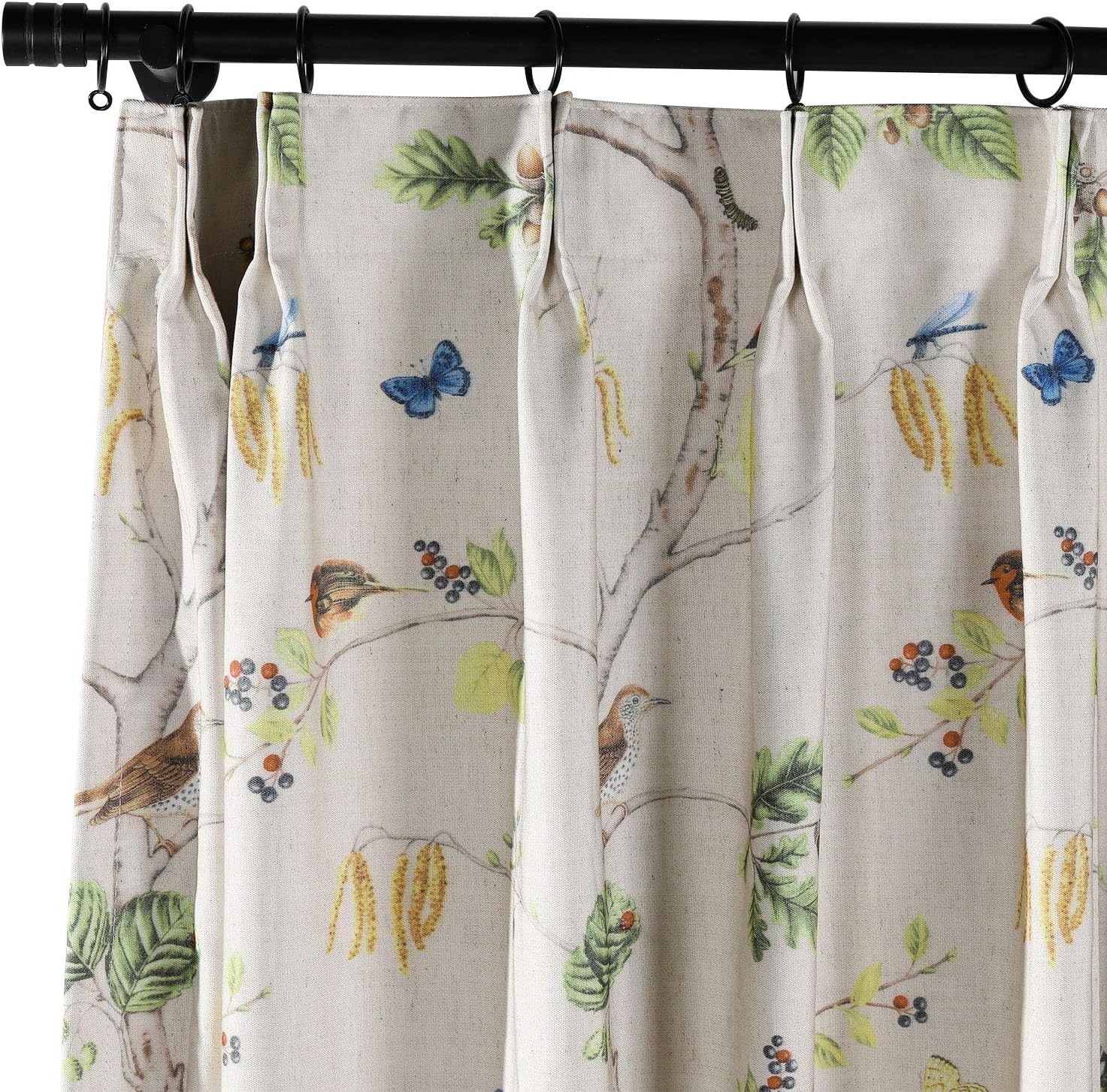 ChadMade Rural Pastoral Print Window Curtain 50" W x 63" L, Pinch Pleated Blackout Lining Darpes Panel Bedroom Living Room Hotel Restaurant (1 Panel), Green