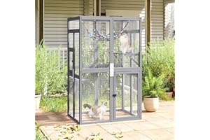 NYEEKOY Catio Outdoor Cat Enclosure, Wooden Catio with Window Access for Patio, Indoor Kitty House (Grey)