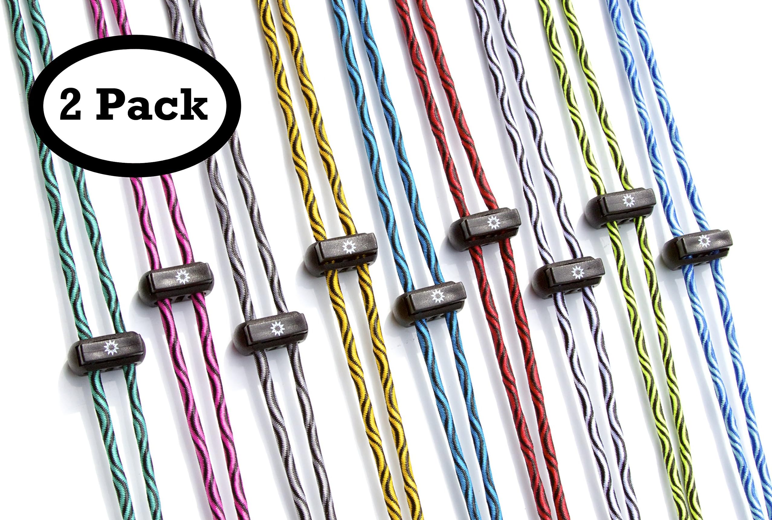 Athletes At Heart BoomLaces 2 Pack Laces with Power Elastic No Tie Shoelaces with Locks. Ideal for Kids & Adults. Excellent for Running, Hiking, Triathlons, Travel & More.