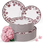 Trendables Disposable Plates For Party Supplies | Burgundy Floral Plastic Plates For Wedding 40 Pcs - 20 X 8 & 20 X 10 Dinner Plate Sets | Floral Plate Set Disposable Plastic Dinnerware Sets
