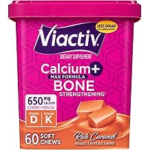 Viactiv Calcium +Vitamin D3 Supplement Soft Chews, Caramel, 60 Chews - Calcium Dietary Supplement for Bone Health