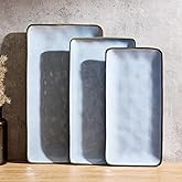 famiware Serving Platter, Rectangular 15.67/14.1/12.6inch Serving Dishes for Entertaining, Reactive Glaze, Stoneware Serving Trays for Party, Food, Turkey, Snack, Cheese, Ocean Series, Blue