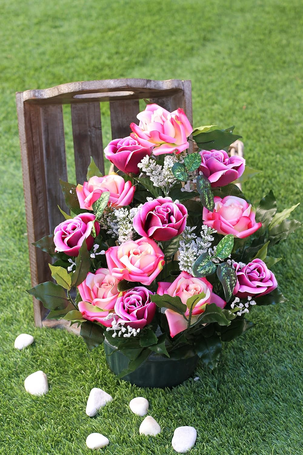 Ligne Deco 481302wo P Artificial Funeral Flowers In Weighted Pot Roses And Gypso 45 Cm Amazon Co Uk Kitchen Home