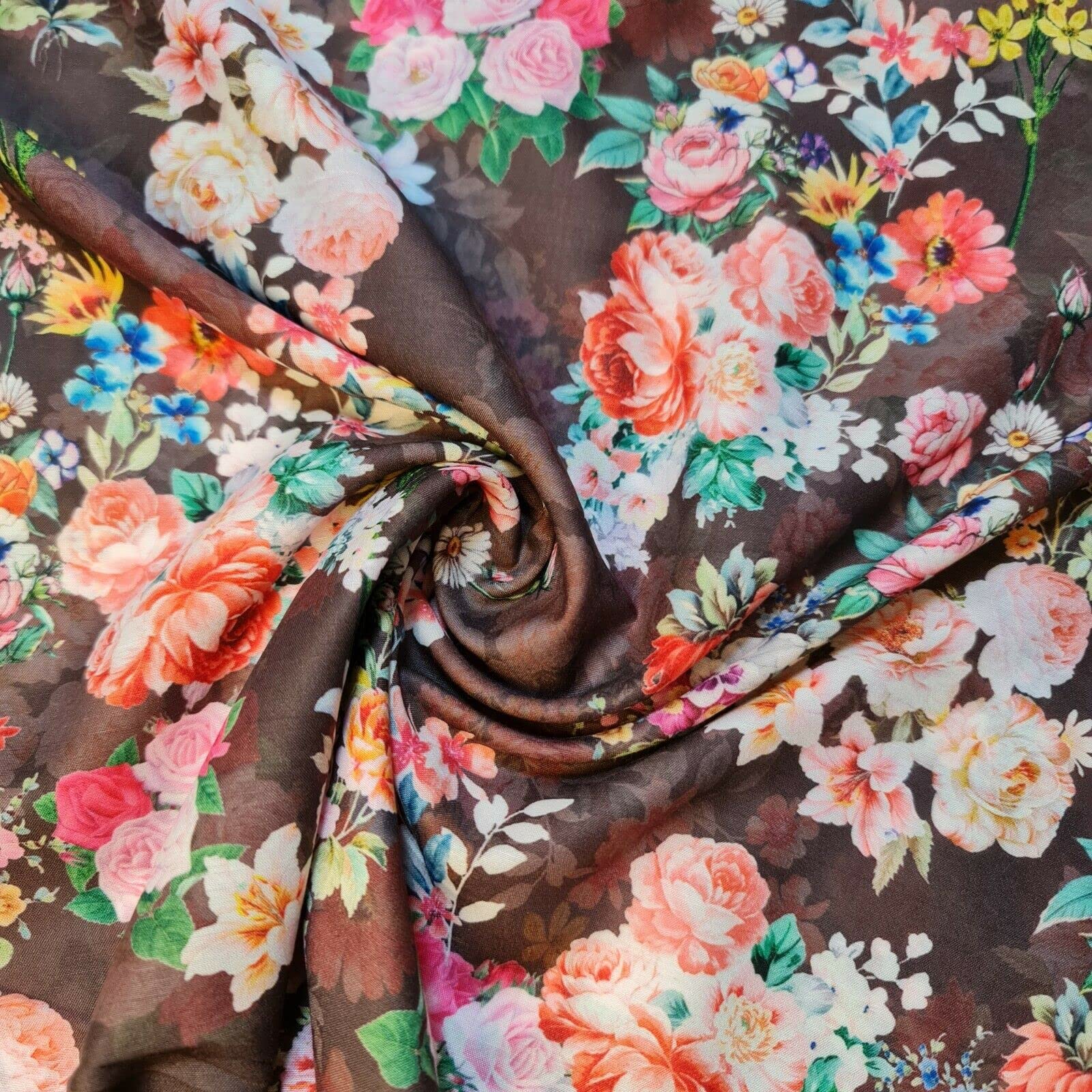 Digital Floral Print Muslin Polyester Soft Dress Drape Craft Fabric 44" - 112 cm Wide Sold As 1 Meter Pre - Cut Lengths (Design 10) — image 1