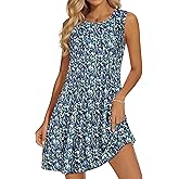 Sundresses for Women Casual Summer Pleated Front Loose Sleeveless Tank Dress with Pockets