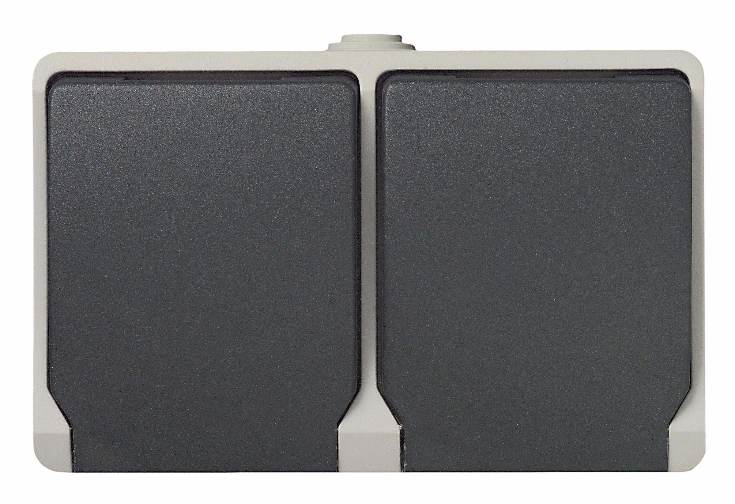 Steckdose, 2-fach, AP, gr./dklgr. wgr. FR