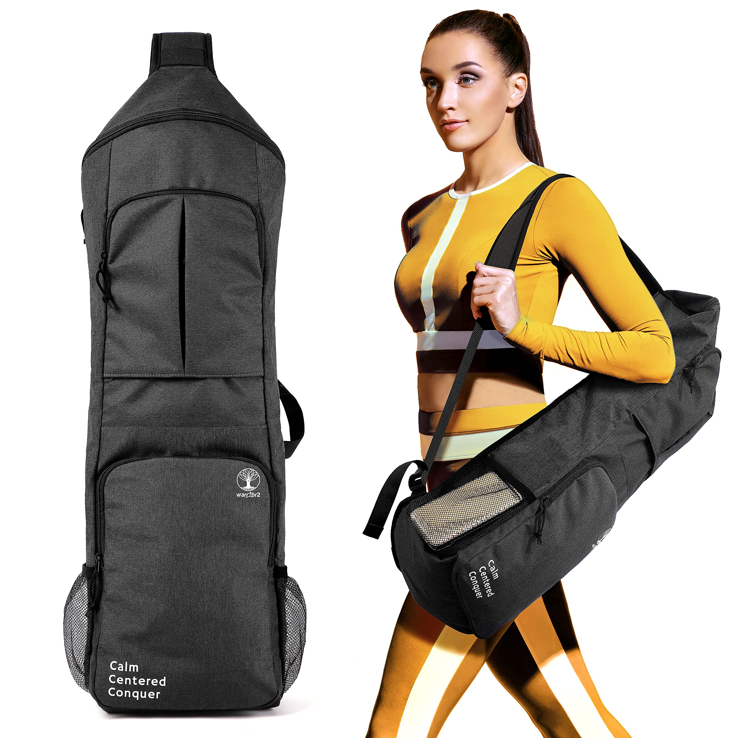 Photo 1 of WARRIOR2 Yoga Mat Bag Carrier - Large Pockets & Water Bottle Holders. Yoga Backpack Fits 0.5" Thick x 26" Wide Mats. Hands-Free, Left-Right Switchable, Yoga, Gym, Cycling