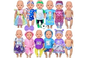 WONDOLL 12 Sets 14-16-Inch-Baby-Doll-Clothes-Outfits Dress Headbands Accessories Compatible with 43cm New Born-Baby-Doll, 15-inch-Baby-Doll