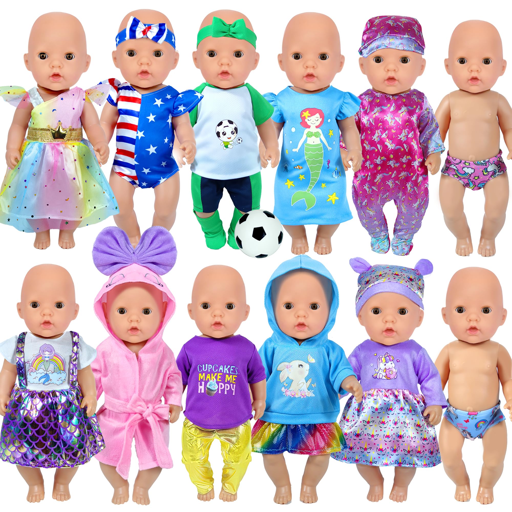 Photo 1 of 12 Sets 14-16-Inch Baby Doll Clothes Outfits, Dress, Headbands, Accessories Compatible With 43cm New Born Baby, 15-inch and 18-Inch Dolls